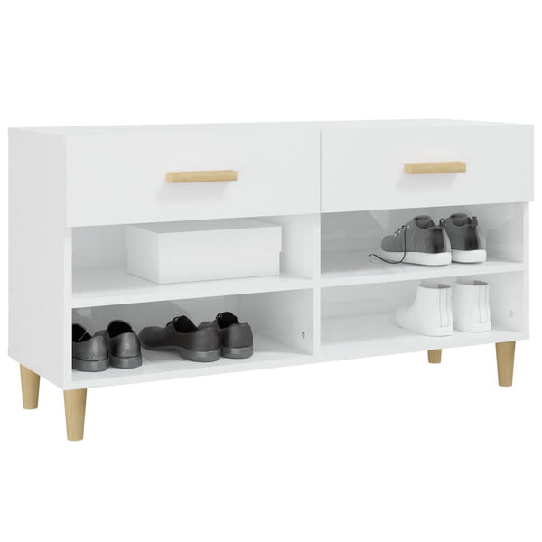 Hochglanz Schuhschrank Weiß 102x35x55 cm
