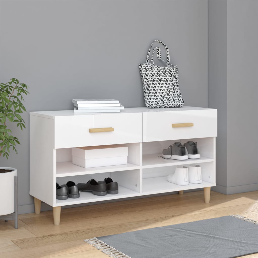 Hochglanz Schuhschrank Weiß 102x35x55 cm
