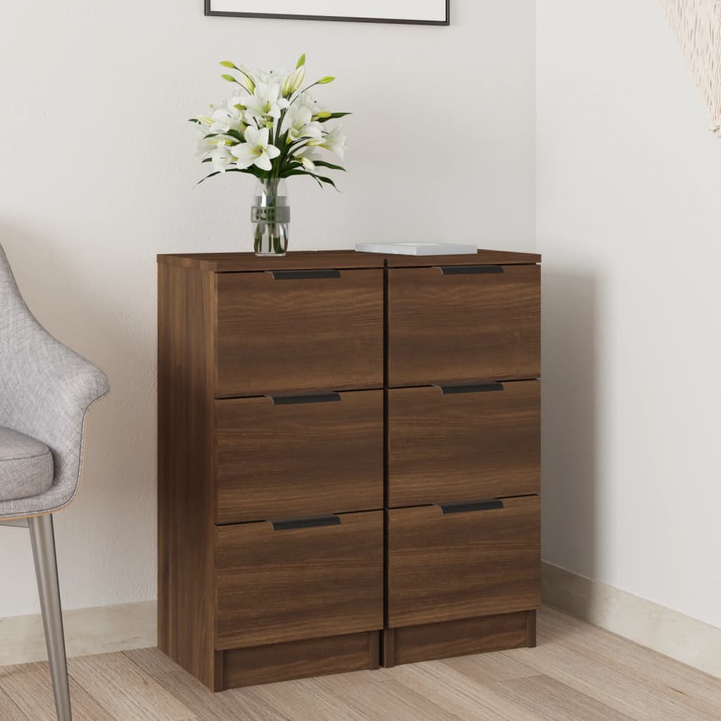 Sideboards 2er Set Braun Eiche 30x30x70 cm