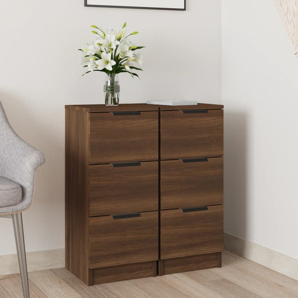 Sideboards 2er Set Braun Eiche 30x30x70 cm
