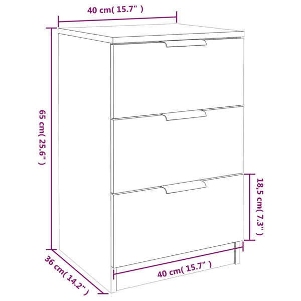 Nachttische 2er Set Grau Sonoma 40x36x65 cm