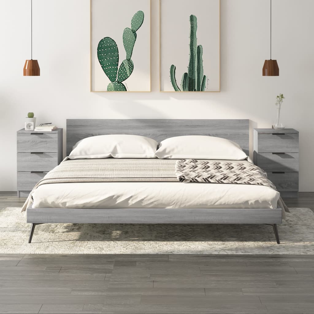 Nachttische 2er Set Grau Sonoma 40x36x65 cm