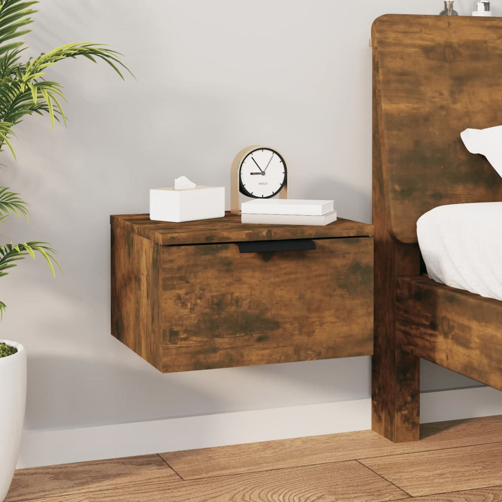 vidaXL Wall-Mounted Bedside Table Smoked Oak 34x30x20 cm