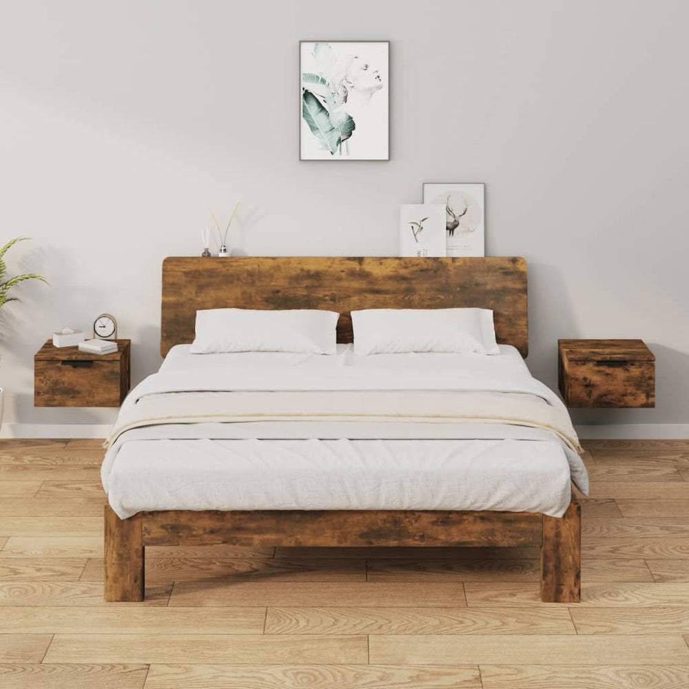 vidaXL Wall-Mounted Bedside Tables 2 pcs Smoked Oak 34x30x20 cm