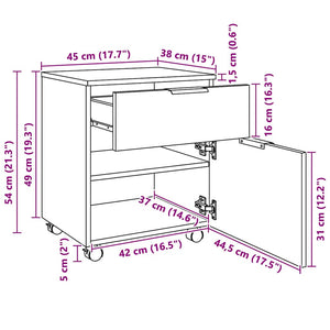 Mobiler Aktenschrank Räuchereiche 45x38x54 cm