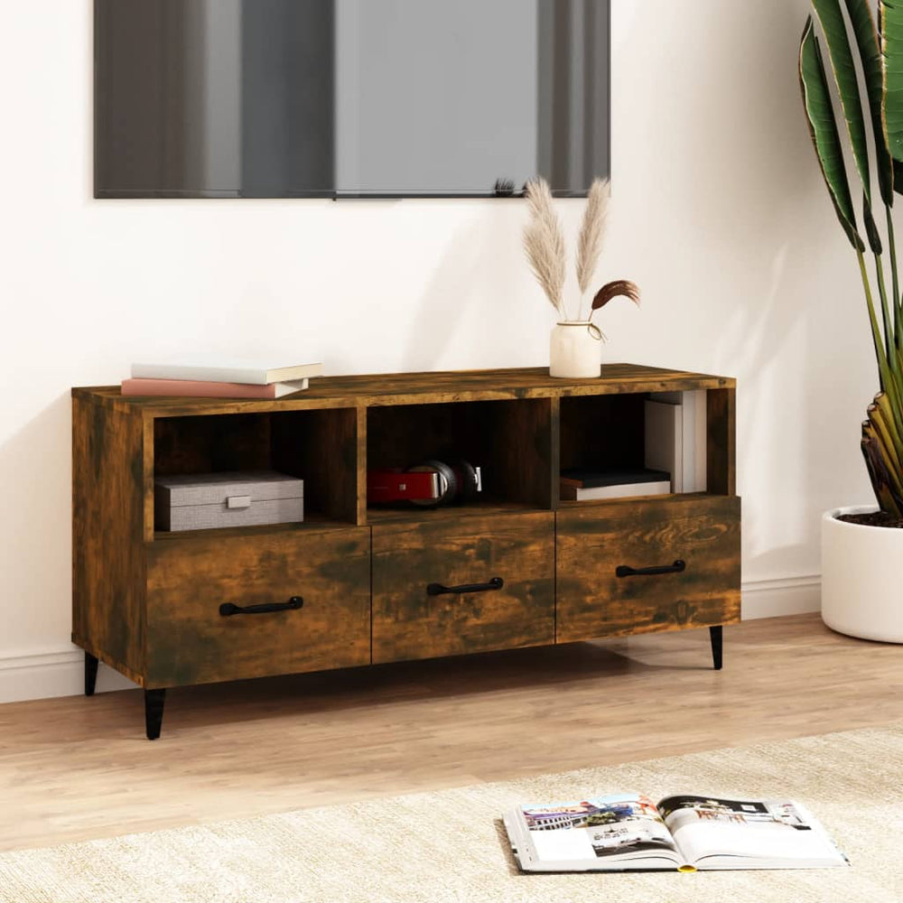 vidaXL Meuble TV chêne fumé 102x35x50 cm Aggloméré