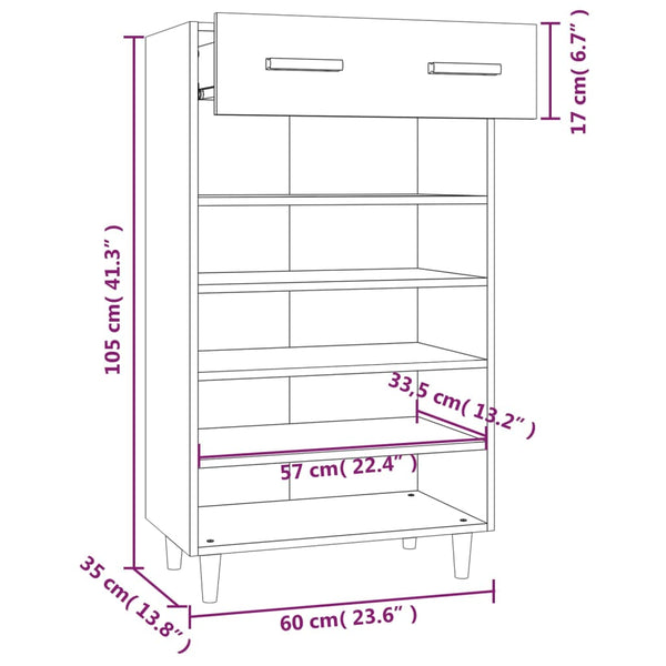 Schuhschrank Räuchereiche 60x35x105 cm