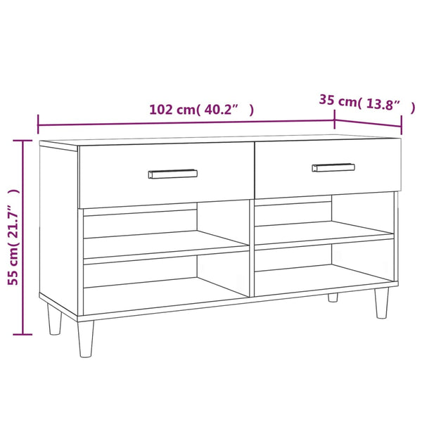 Schuhschrank Räuchereiche 102 cm