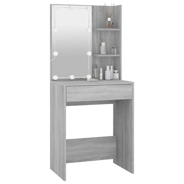 Schminktisch mit LED Grau Sonoma 60x40x140 cm