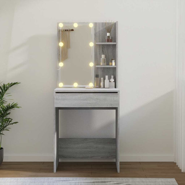 Schminktisch mit LED Grau Sonoma 60x40x140 cm