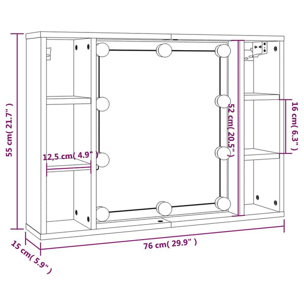LED Spiegelschrank Räuchereiche 76 cm