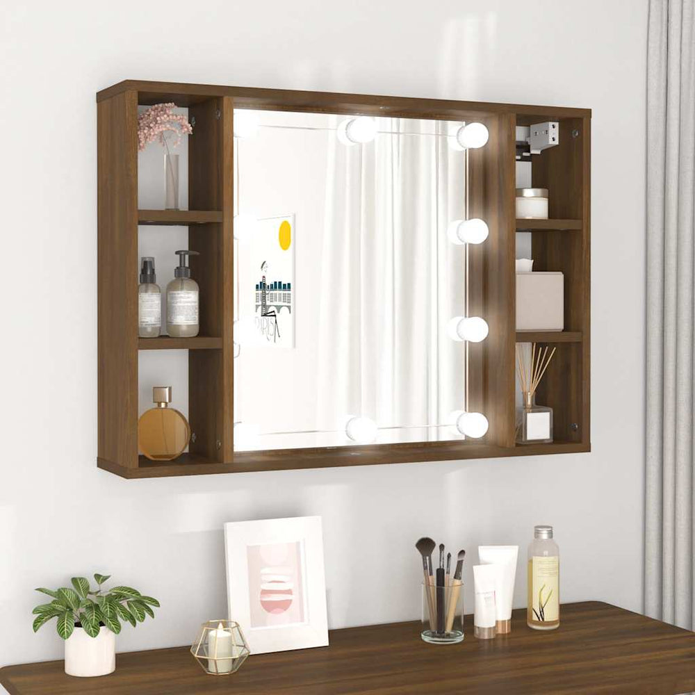 LED Spiegelschrank Braun Eiche 76x55 cm