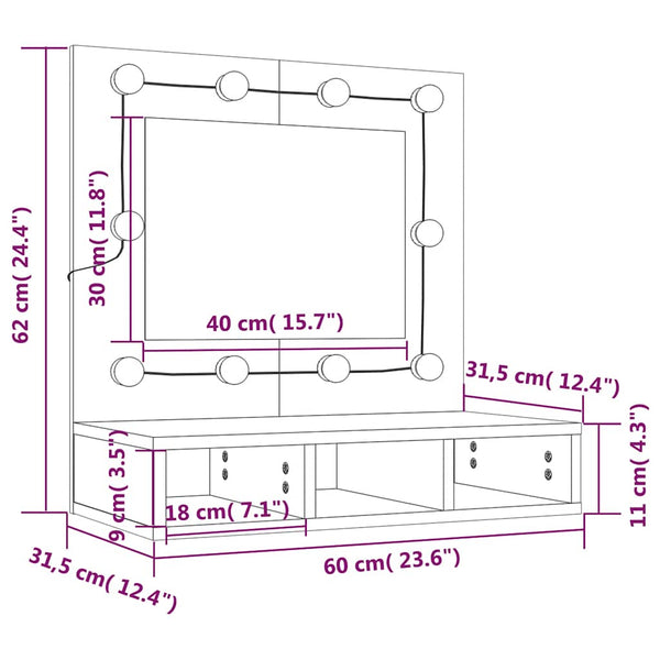LED Spiegelschrank Grau Sonoma 60 cm