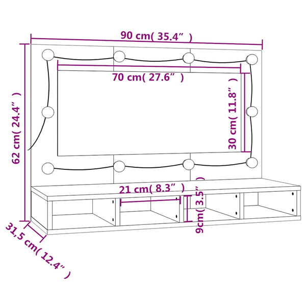 LED Spiegelschrank Räuchereiche 90cm