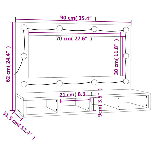 LED Spiegelschrank Grau Sonoma 90 cm
