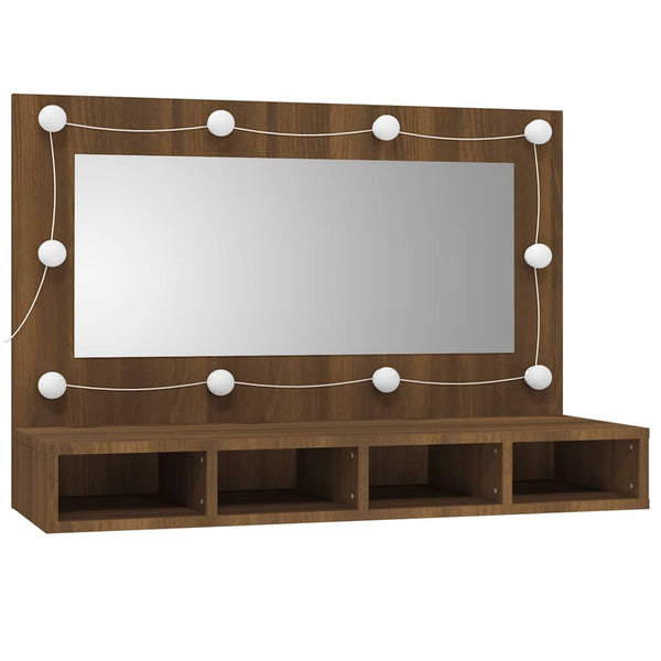 LED Spiegelschrank Braun Eiche 90 cm