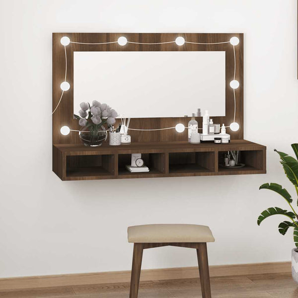 LED Spiegelschrank Braun Eiche 90 cm
