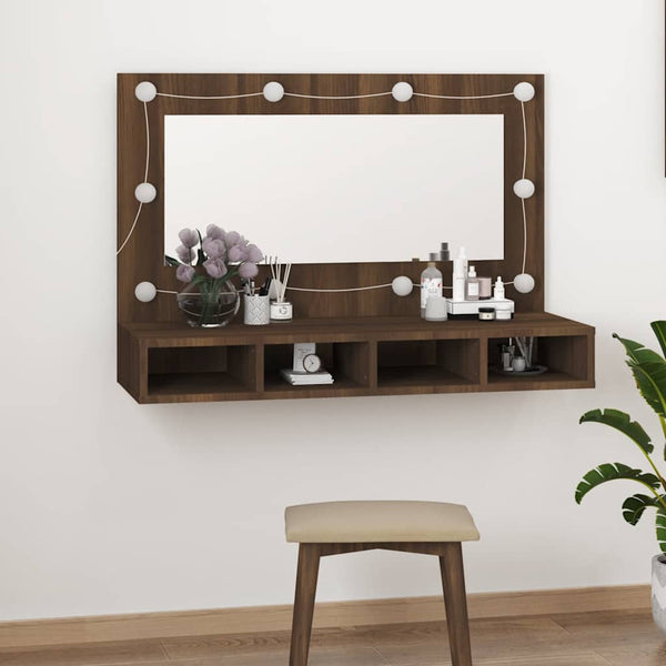 LED Spiegelschrank Braun Eiche 90 cm