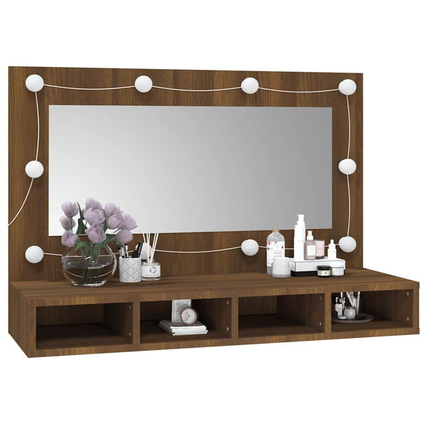LED Spiegelschrank Braun Eiche 90 cm