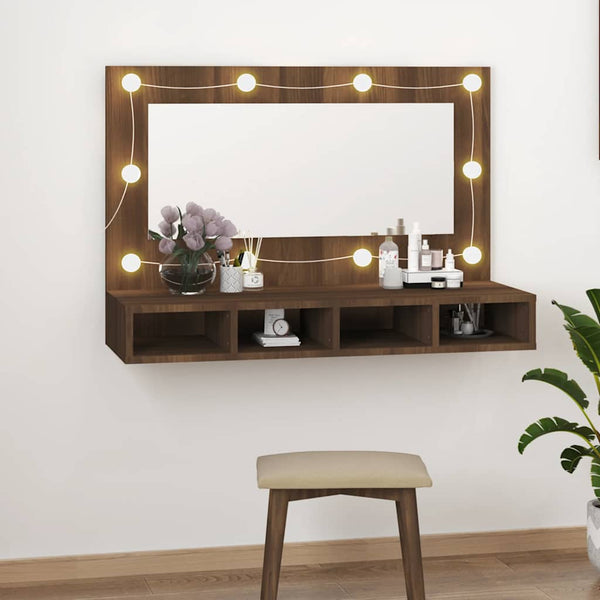 LED Spiegelschrank Braun Eiche 90 cm