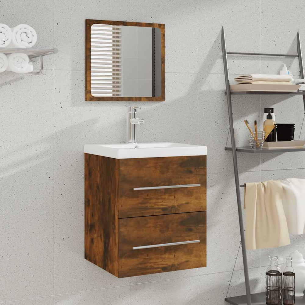 vidaXL Meuble de salle de bain avec miroir Chêne fumé 41x38,5x48 cm