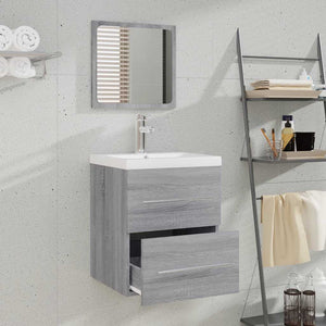 Badschrank mit Spiegel Grau Sonoma 41x38,5x48 cm