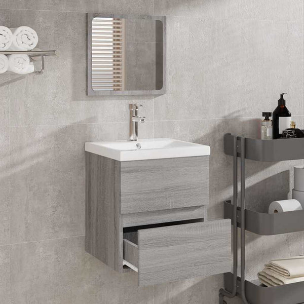 Badschrank mit Spiegel Grau Sonoma