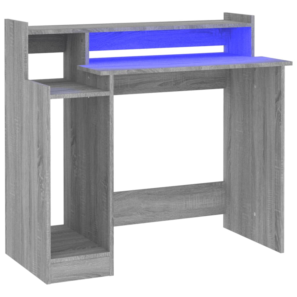 Schreibtisch mit LEDs Grau Sonoma