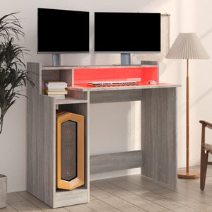 Schreibtisch mit LEDs Grau Sonoma