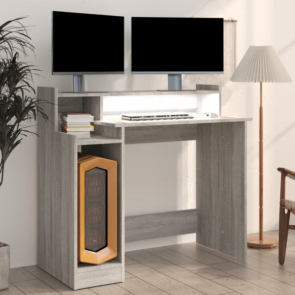 Schreibtisch mit LEDs Grau Sonoma