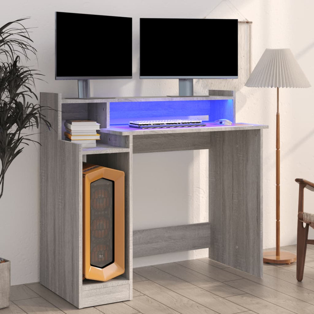 Schreibtisch mit LEDs Grau Sonoma
