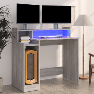 Schreibtisch mit LEDs Grau Sonoma