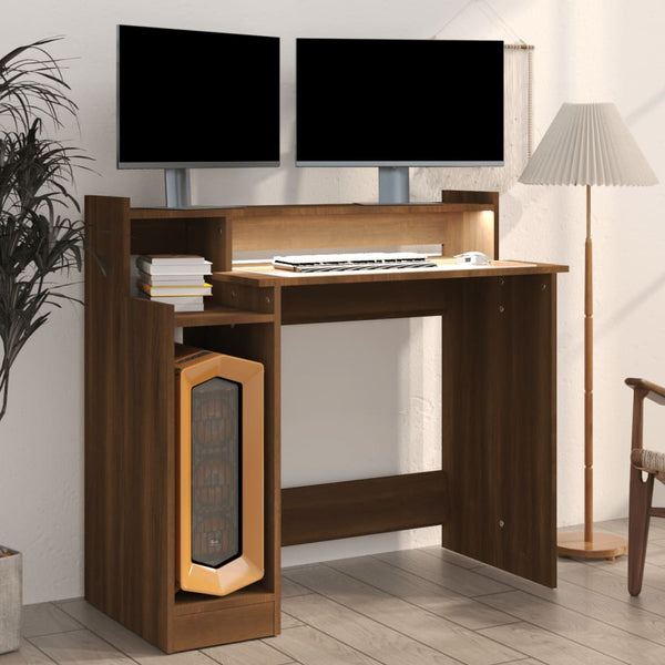 Schreibtisch mit LED Braun Eiche