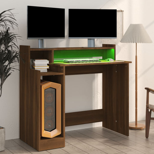Schreibtisch mit LED Braun Eiche