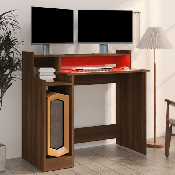 Schreibtisch mit LED Braun Eiche