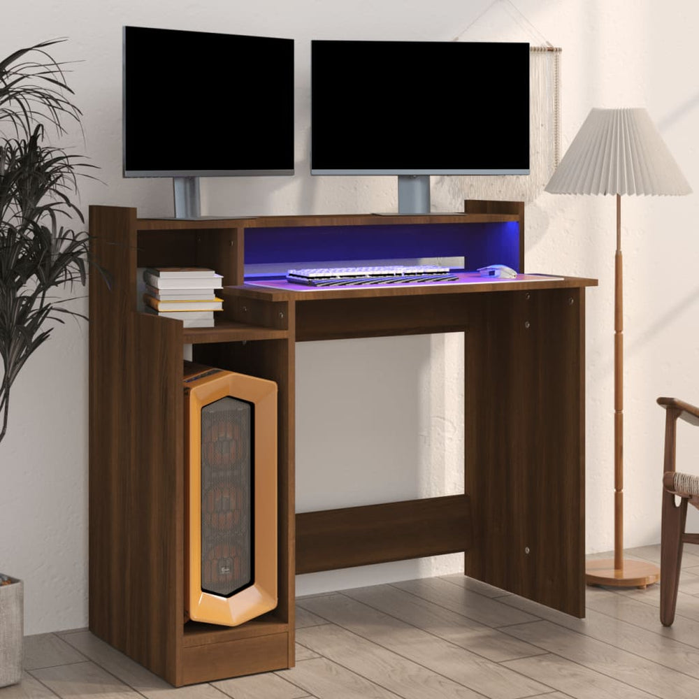 Schreibtisch mit LED Braun Eiche