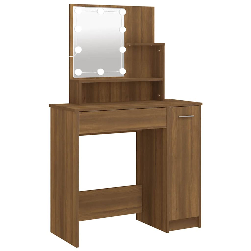 vidaXL Dressing Table with LED Brown Oak Effect 86.5x35x136 cm