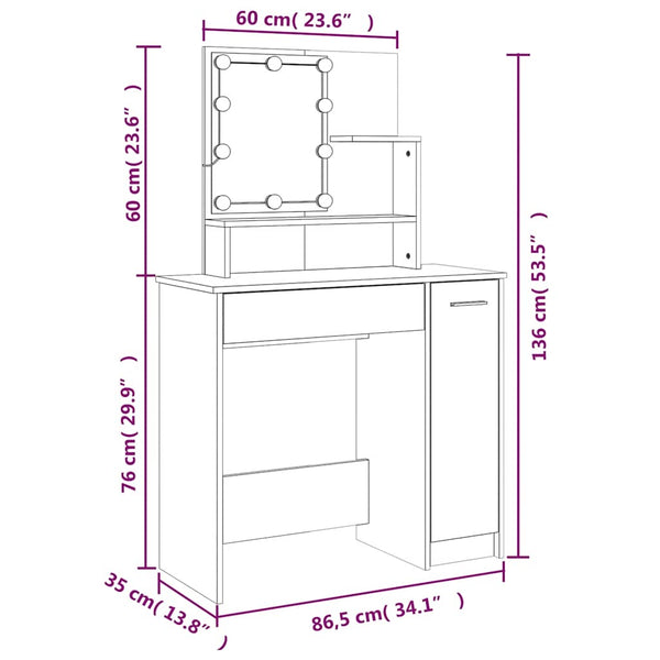 Schminktisch mit LED Braun Eiche 86,5 cm