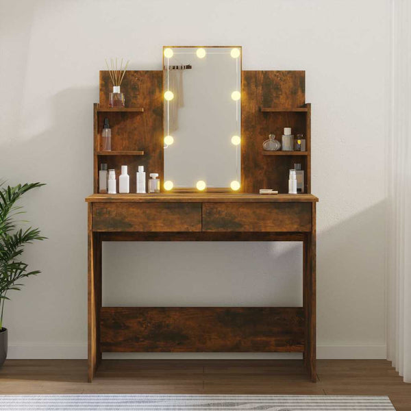 Schminktisch mit LED Räuchereiche 96 cm