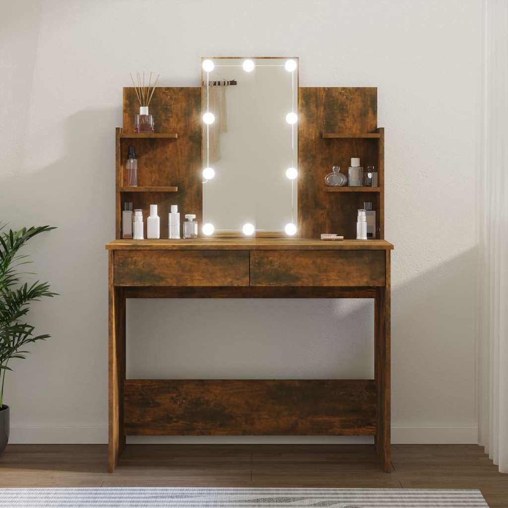 Schminktisch mit LED Räuchereiche 96 cm