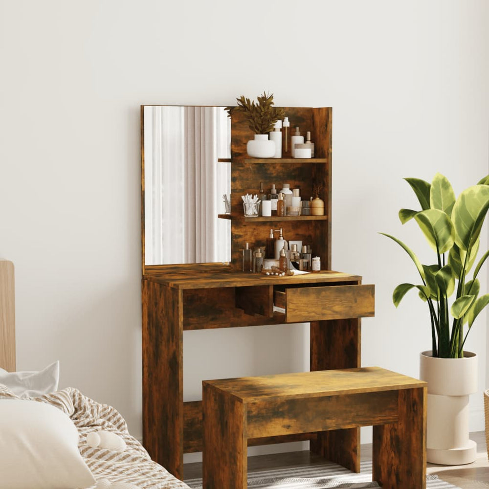 vidaXL Dressing Table with Mirror Smoked Oak 74.5x40x141 cm
