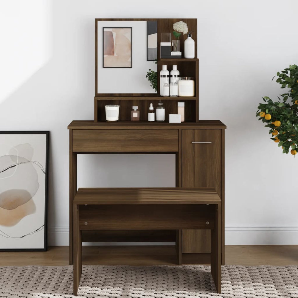 vidaXL Dressing Table with Mirror Brown Oak Look 86.5x35x136 cm