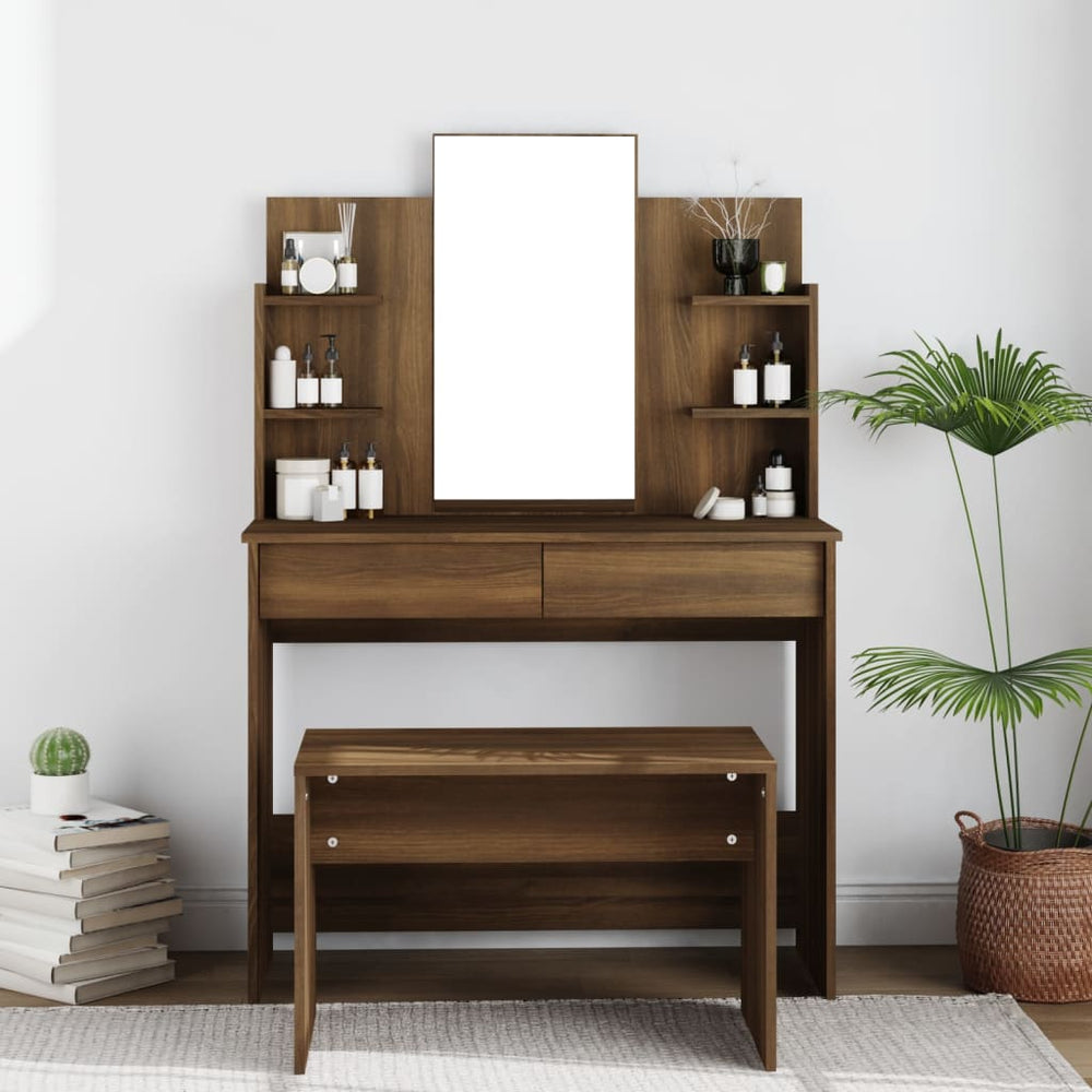 vidaXL Dressing Table with Mirror Brown Oak-look 96x40x142 cm