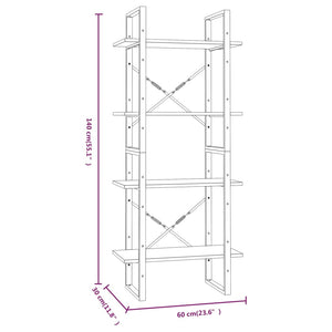 vidaXL Bookcase with 4 Compartments Grey Sonoma 60x30x140 cm Engineered Wood