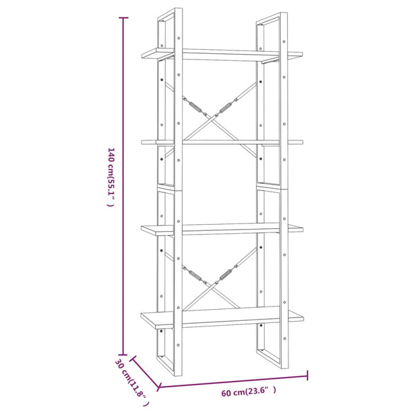 vidaXL Bookcase with 4 Compartments Grey Sonoma 60x30x140 cm Engineered Wood