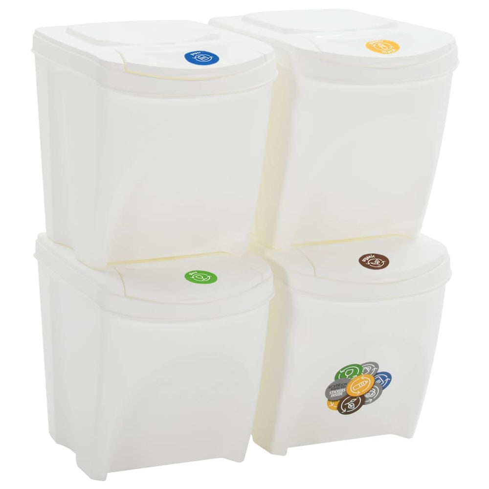 Stapelbare Mülleimer 4 Stk. Weiß 100 L Polypropylen