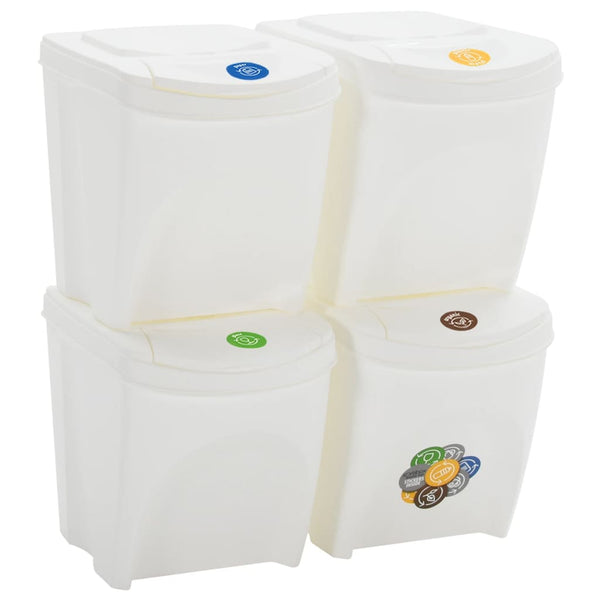 Stapelbare Mülleimer 4 Stk. Weiß 100 L Polypropylen