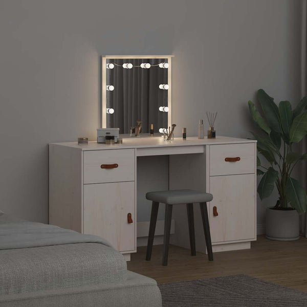 Schminktisch-Set mit LED Weiß Massivholz Kiefer