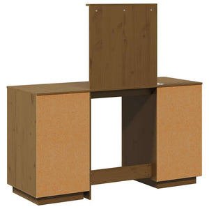 Schminktisch-Set mit LED Honigbraun Massivholz Kiefer