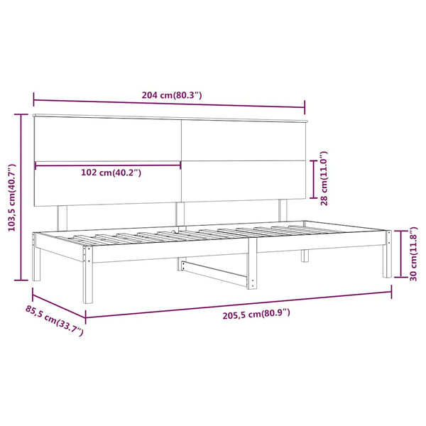 Tagesbett ohne Matratze 80x200 cm Massivholz Kiefer